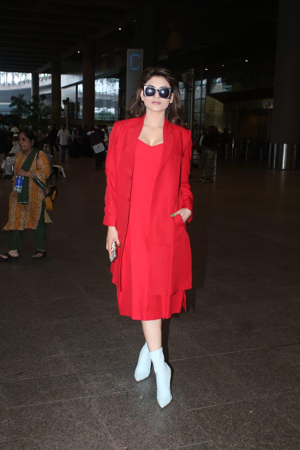 Urvashi Rautela, the archetype of striking ensembles, was also seen at the airport.